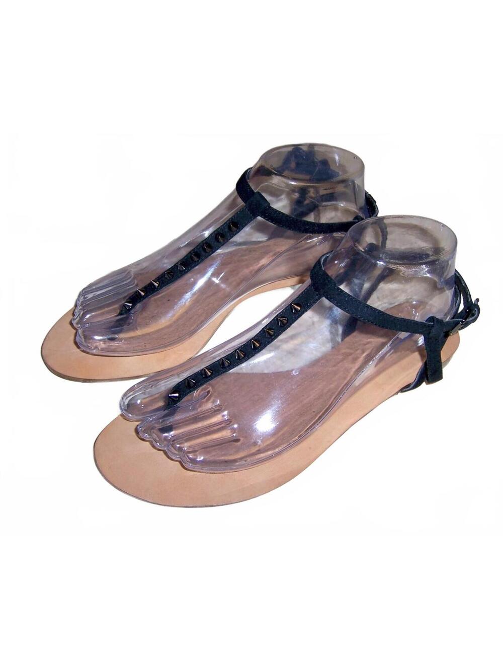Zara Trafaluc Black Studded T-Strap Flat Sandals 38 US 7.5